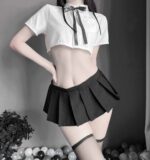 T-2377 Sexy sheer student white shirt collar rope bow uniform - Image 5