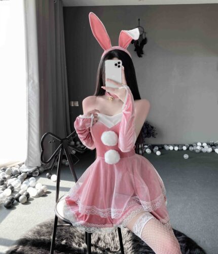 Charming rabbit tube top dress bunny girl cos uniform sexy suspender nightdress