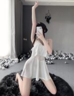 T-2512 Chiffon sheer seduction sweet ruffled slip nightdress set - Image 5