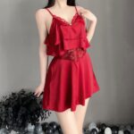 T-2512 Chiffon sheer seduction sweet ruffled slip nightdress set - Image 10