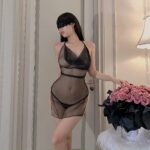 T-8010  Thin transparent sexy seductive mesh belly pocket pajamas - Image 2