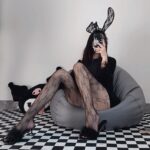 W -3058 Black silk fishnet lace jumpsuit sex stockings - Image 2