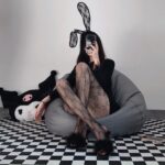 W -3058 Black silk fishnet lace jumpsuit sex stockings - Image 3