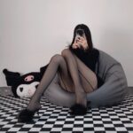 W-3084 Black silk fishnet lace jumpsuit sex stockings - Image 2