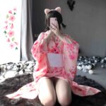 T-1140 Erotic lingerie chiffon vintage print kimono