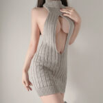 T-1057 Sexy open-chest backless gray sweater - Image 8