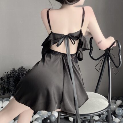 Chiffon sheer seduction sweet ruffled slip nightdress set