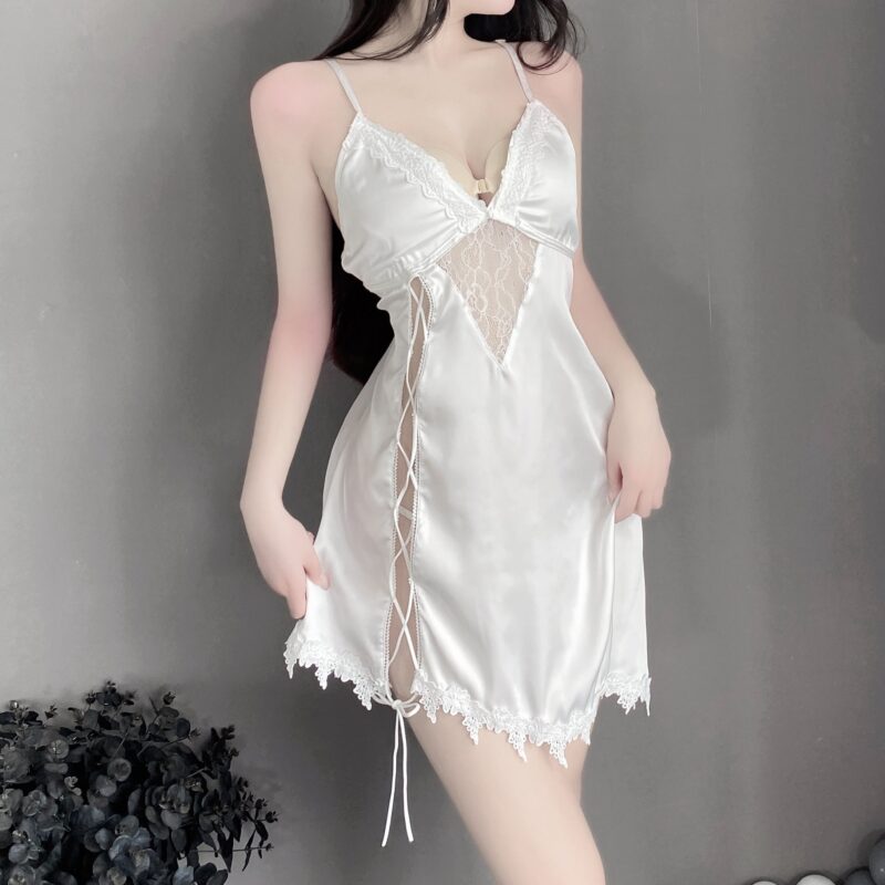 Lace backless split nightdress