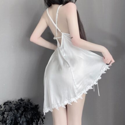 Lace backless split nightdress