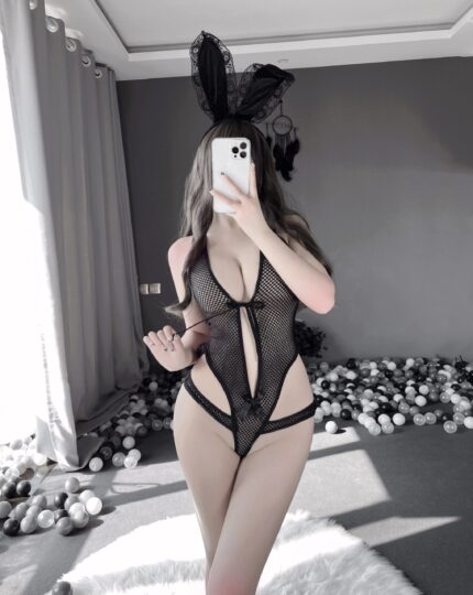 Open-gear-free jumpie stockings large size cutout see-through mesh stockings