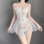 T-9151 Sexy lace sheer bow no-take off slip nightdress - Image 11