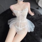 T-9151 Sexy lace sheer bow no-take off slip nightdress - Image 12