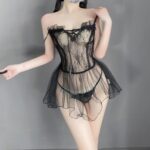 T-9151 Sexy lace sheer bow no-take off slip nightdress - Image 4