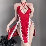 T-2509 Sexy lingerie deep V seduction side split embroidered slip nightdress - Image 5