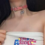 P-720 Pink diamond puppy leather necklace - Image 3