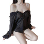 D-8476 Tiktok same style Tempting Night Sexy Transparent Strap Sleepwear Shirt - Image 8