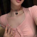 P-659  Pink heart lock leather collar - Image 2